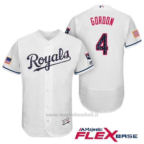 Maglia Baseball Uomo Kansas City Royals 2017 Estrellas y Rayas Alex Gordon Bianco Flex Base